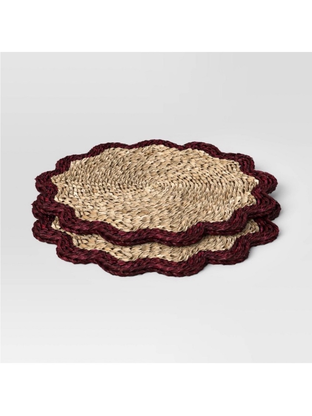 2 PACK Woven Charger Placemat Scallop Edge Maroon - Threshold